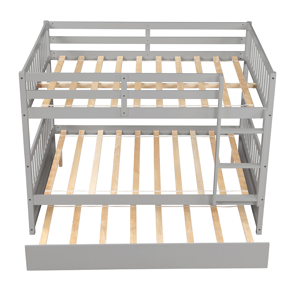 FullOverFull Size Detachable Bunk Bed Frame with Trundle Bed Gray