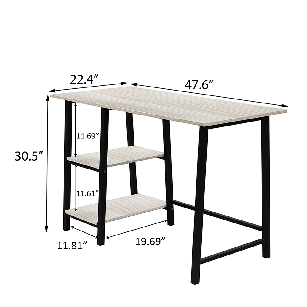 Home Office Computer Desk with Storage Shelves, Wooden Tabletop and Metal Frame, for Game Room, Office, Study Room - Oak