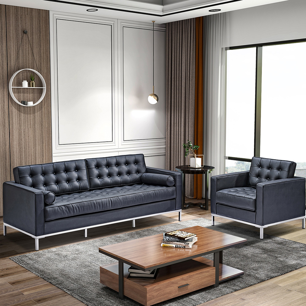 2-seat Velvet Sofa with Backrest and Armrests for Living Room, Bedroom, Office, Hotel, Bar - Black