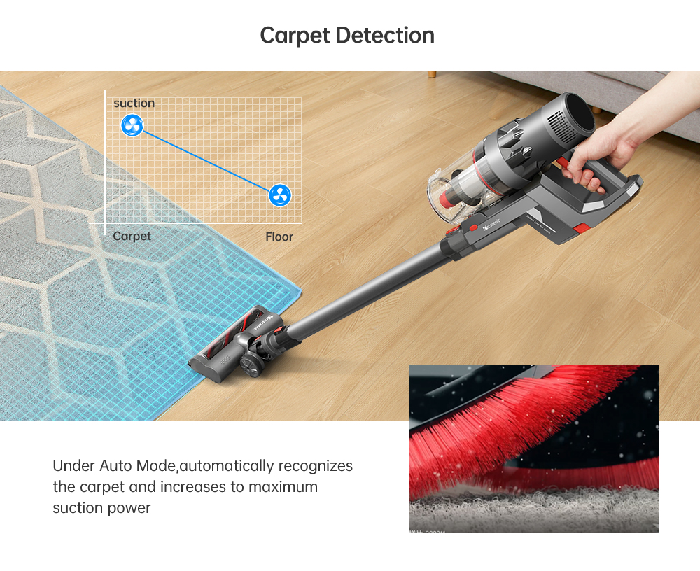 Proscenic P11 Handheld Cordless Vacuum Cleaner 25000pa 450W 2 in 1 Vacuuming Mopping ,Touch Screen, Removable & Rechargeable 2500mAh Battery, Lightweight Vacuum for Hard Floor, Carpet, Pet Hair- Gray