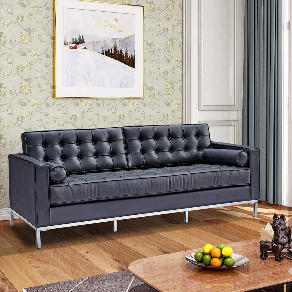 2-seat Velvet Sofa with Backrest and Armrests for Living Room, Bedroom, Office, Hotel, Bar - Black