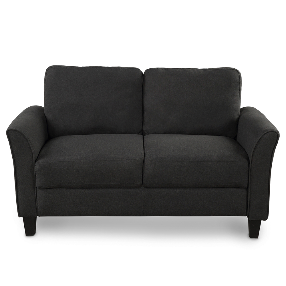 1+2-Seat Linen Upholstered Sofa with Wooden Frame, for Living Room, Bedroom, Office, Apartment - Black