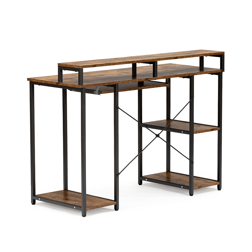 Home Office Computer Desk with Storage Shelves, MDF  Tabletop, and Metal Frame - Brown