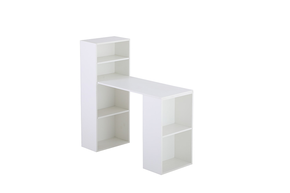 Home Office Particle Board Computer Desk with Storage Shelves - White