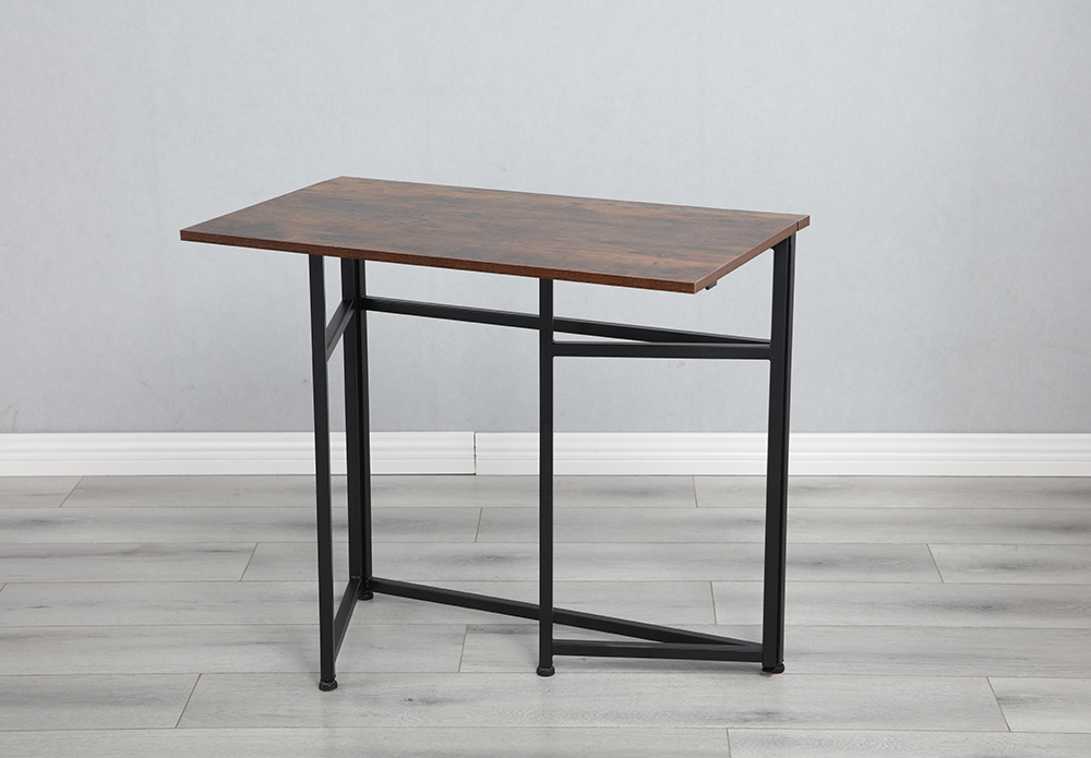 Home Office Folding Computer Desk with Particle Board Tabletop and Metal Frame - Brown