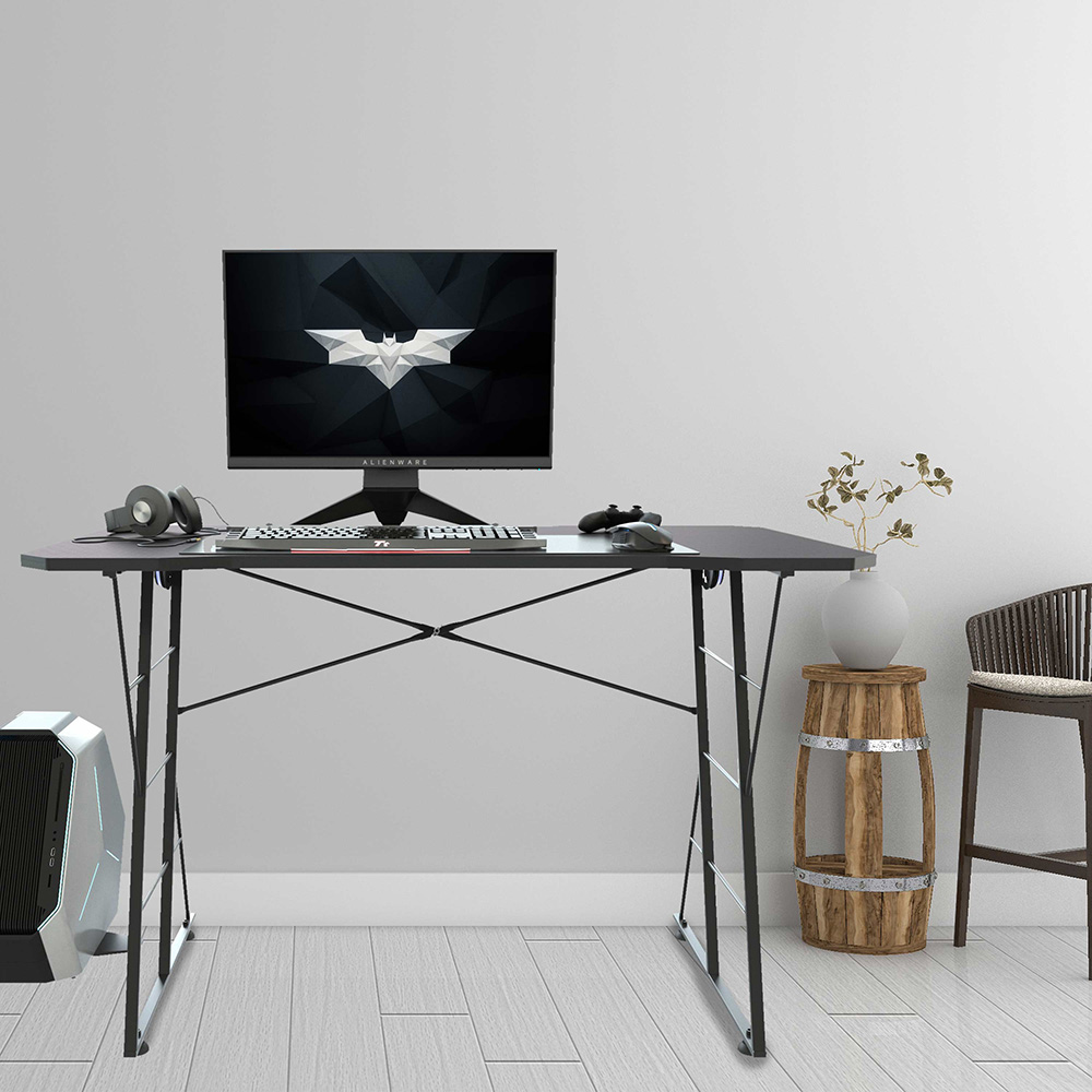 Home Office Computer Desk with Cup Holder, and Metal Frame, for Game Room, Office, Study Room - Black