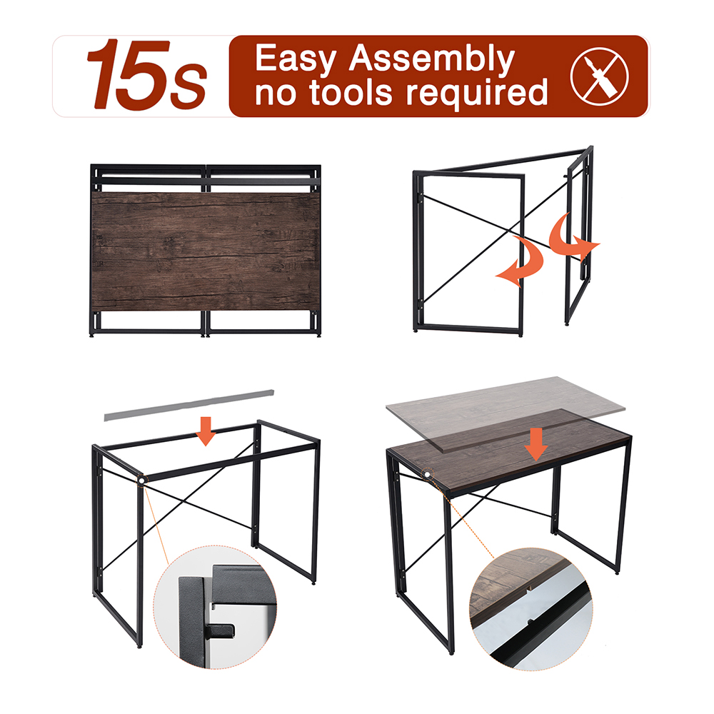 Home Office Folding Computer Desk with MDF Tabletop and Metal Frame - Brown