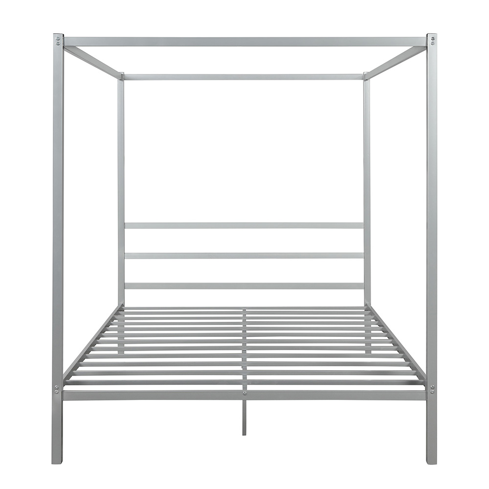 Queen Size Metal Canopy Platform Bed Frame with Built-in Headboard, and Metal Slats Support, No Spring Box Required (Frame Only) - Silver