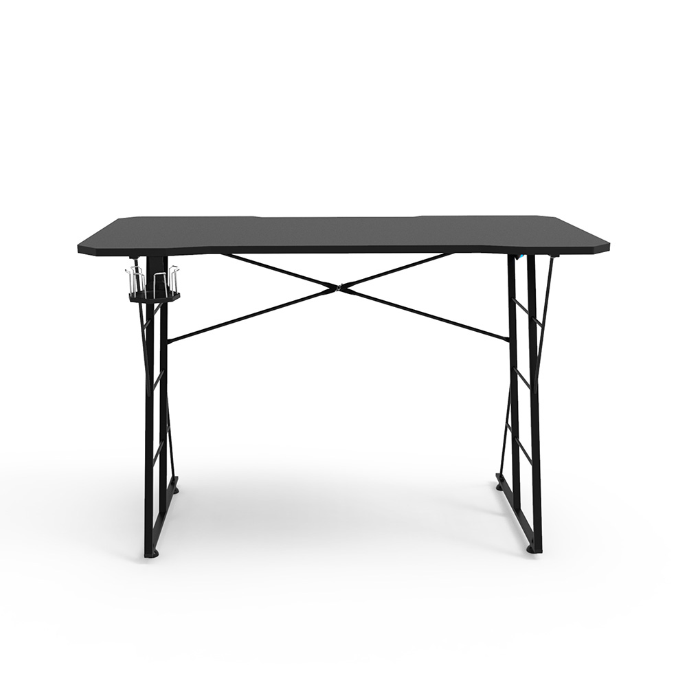 Home Office Computer Desk with Cup Holder, and Metal Frame, for Game Room, Office, Study Room - Black