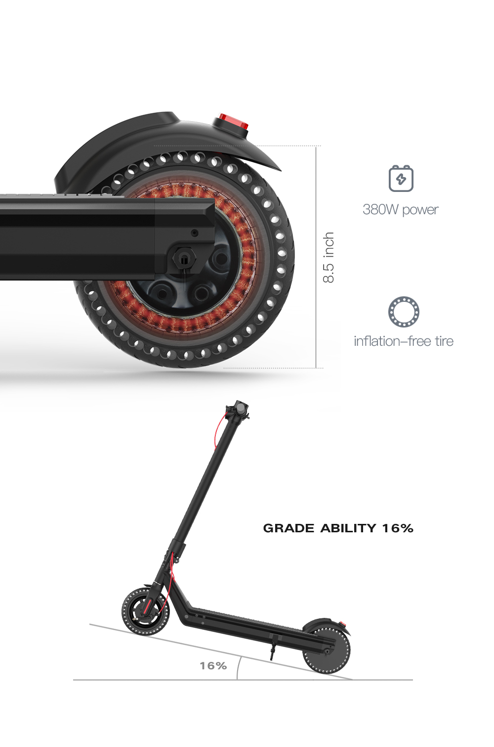 Kukudel 856 Folding Electric Scooter 8.5 Inch Tire 350W Motor 36V 7.5Ah Battery Max Speed 25km/h LCD Display 22-26km Max Range Aluminium Alloy Body - Black 20 Kukudel 856 Folding Electric Scooter 8.5 inch Tire 350W Motor 36V 7.5Ah Battery Max Speed 25km/h LCD Display 22-26km Max Range Aluminium alloy body - Black
