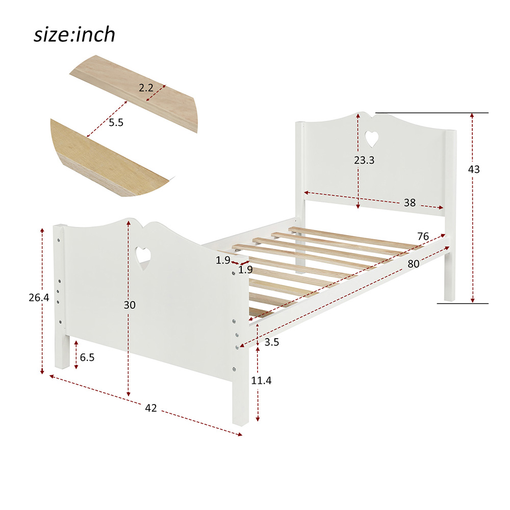 Twin Size Wooden Platform Bed Frame with Headboard, Footboard, and Wooden Slats Support, No Spring Box Required (Frame Only) - White