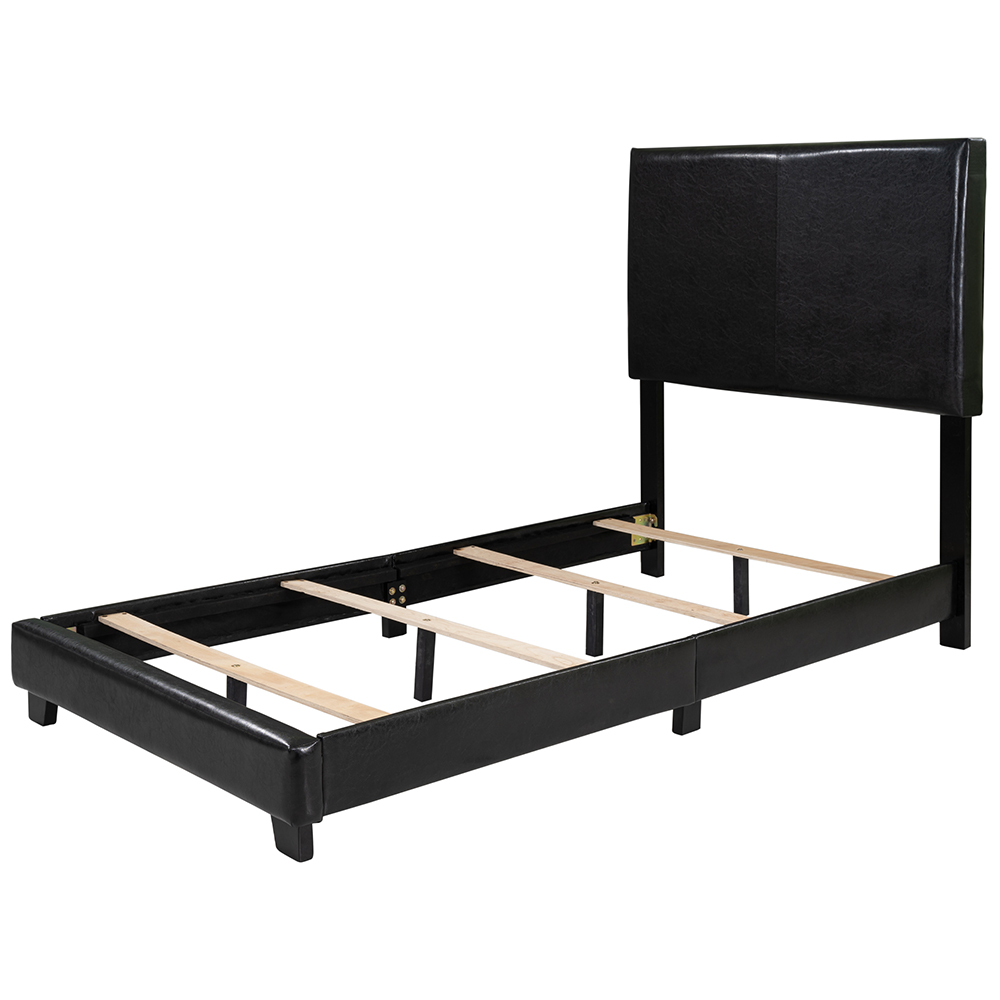 Vienna Twin Size Faux Leather Upholstered Platform Bed Frame with Headboard, Spring Box Required (Frame Only) - Black