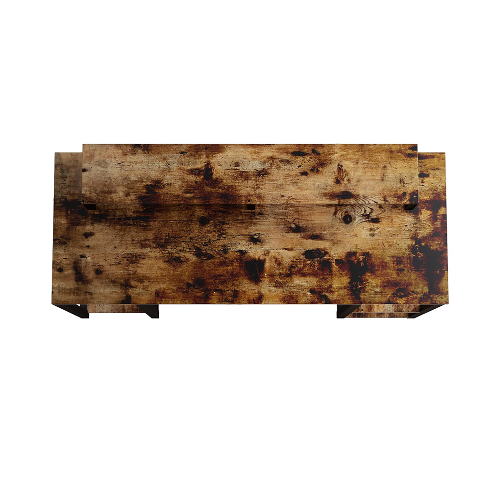 Home Office Computer Desk with Open Storage Shelves, Keyboard Tray, Wooden Tabletop and Metal Frame - Brown