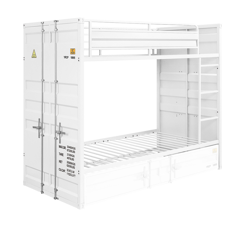 ACME Twin-Over-Twin Size Container Style Bunk Bed Frame with Ladder, and Metal Slats Support, No Spring Box Required (Frame Only) - White