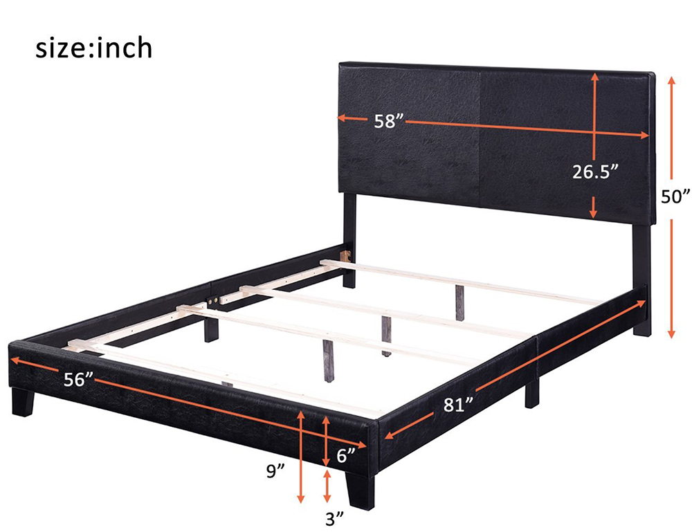 Vienna Full Size Faux Leather Upholstered Platform Bed Frame with Headboard, Spring Box Required (Frame Only) - Black