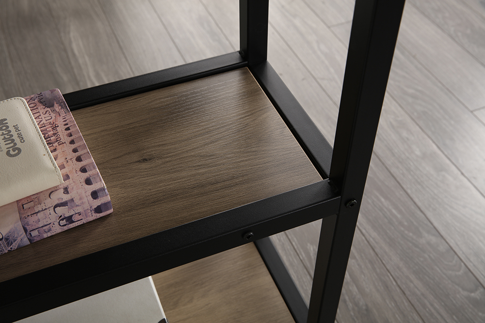 55" Home Office Computer Desk with Open Storage Shelves, Wooden Tabletop and Metal Frame - Gray