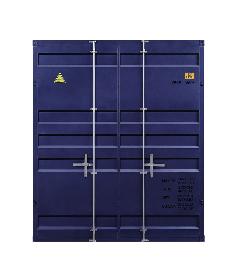 ACME Full-Over-Full Size Container Style Bunk Bed Frame with Ladder, and Metal Slats Support, No Spring Box Required (Frame Only) - Blue