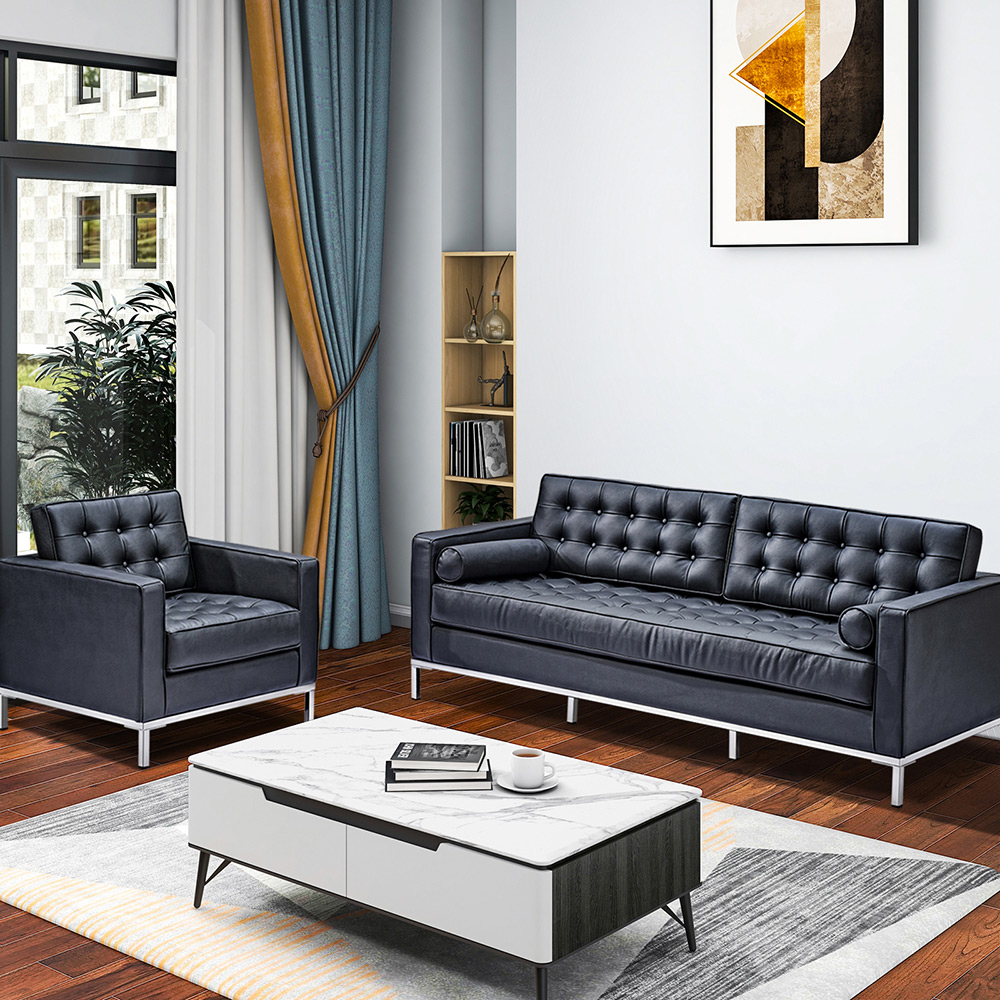 2-seat Velvet Sofa with Backrest and Armrests for Living Room, Bedroom, Office, Hotel, Bar - Black