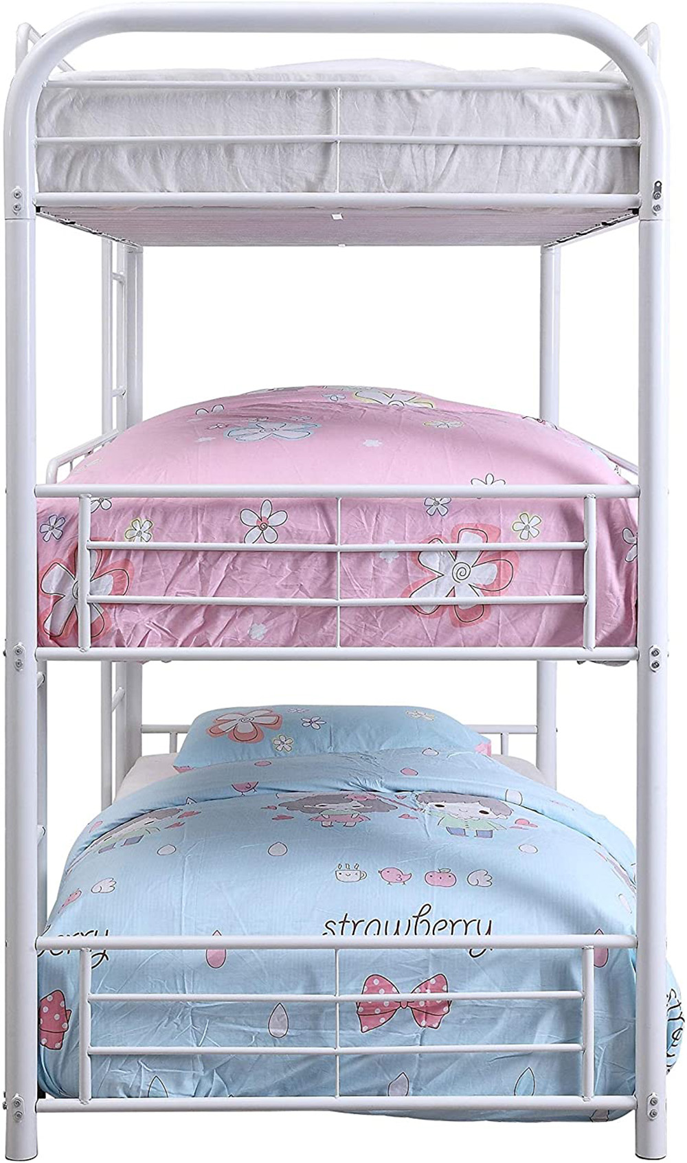 ACME Full Size Triple Bed Frame with Ladder, and Metal Slats Support, No Spring Box Required (Frame Only) - White