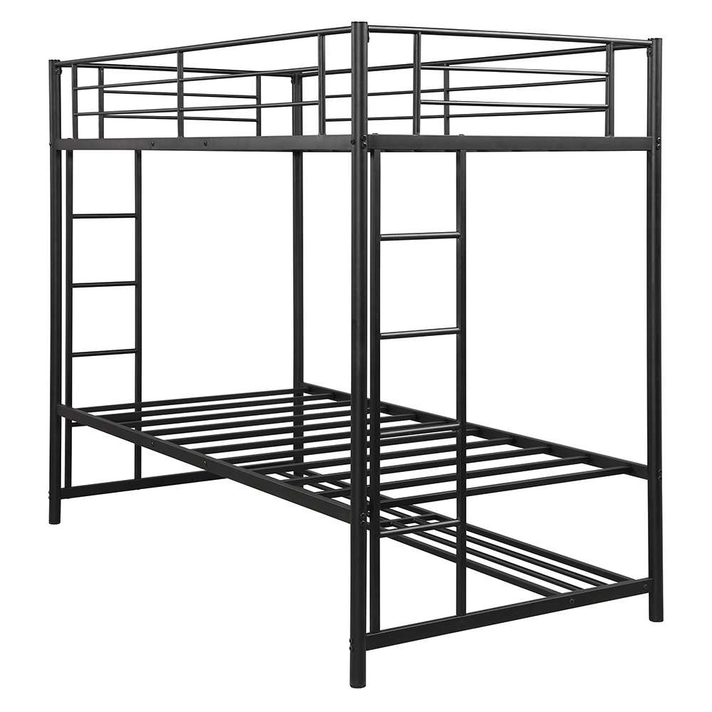 Twin-Over-Twin Size Bunk Bed Frame with Storage Shelf, and Metal Slats Support, No Spring Box Required (Frame Only) - Black