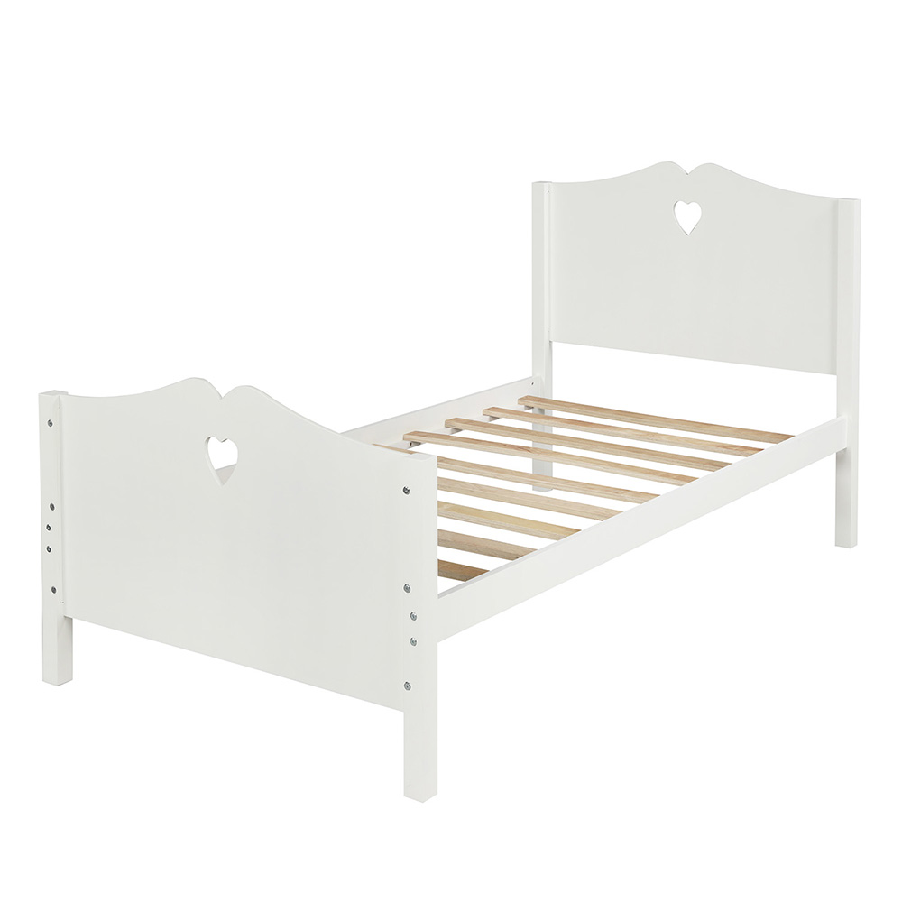 Twin Size Wooden Platform Bed Frame with Headboard, Footboard, and Wooden Slats Support, No Spring Box Required (Frame Only) - White