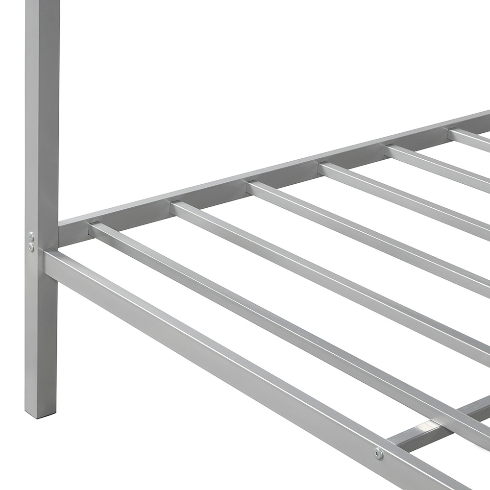 Queen Size Metal Canopy Platform Bed Frame with Built-in Headboard, and Metal Slats Support, No Spring Box Required (Frame Only) - Silver