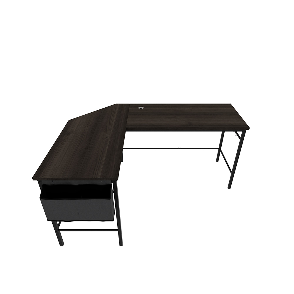 Home Office L-Shaped Computer Desk with Storage Bag, Wooden Tabletop and Metal Frame - Gray