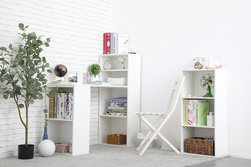 Home Office Particle Board Computer Desk with Storage Shelves - White