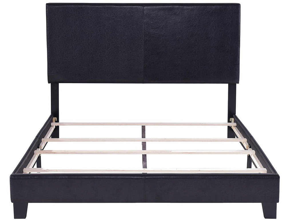 Vienna Full Size Faux Leather Upholstered Platform Bed Frame with Headboard, Spring Box Required (Frame Only) - Black