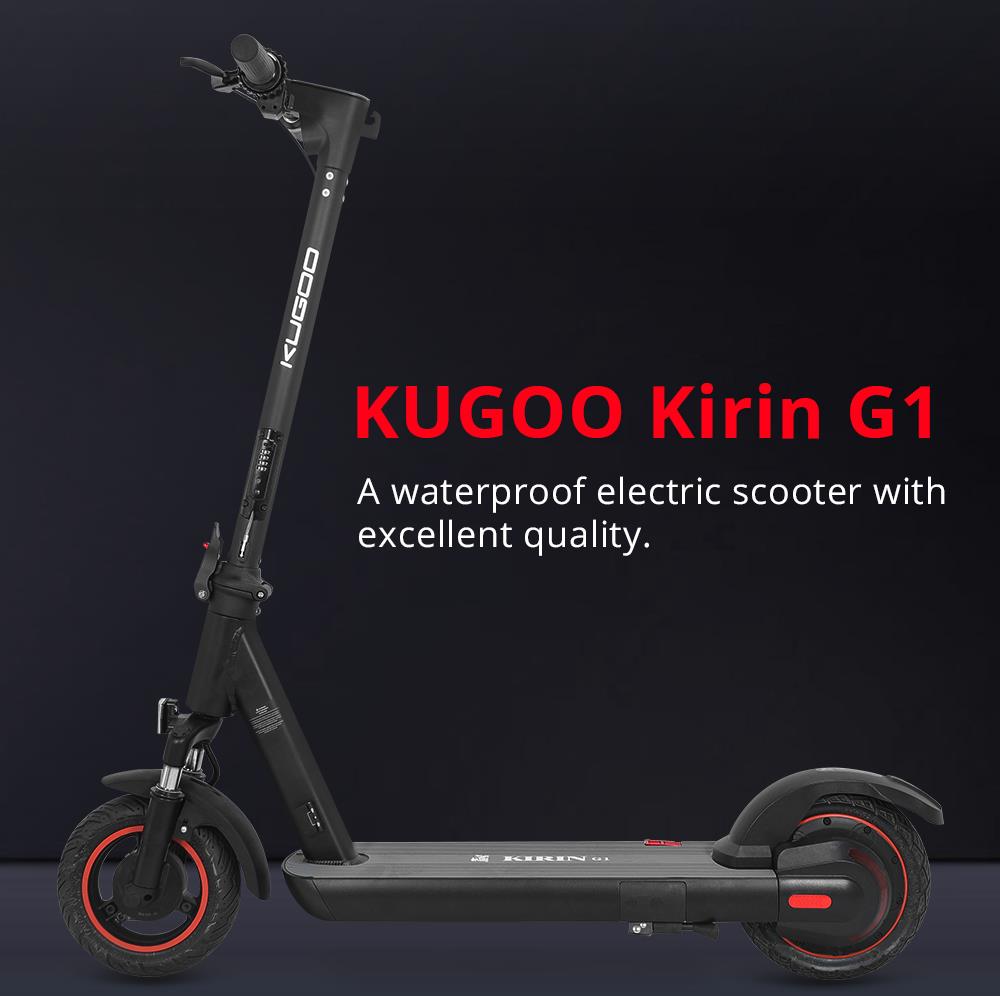 KUGOO G1 Folding Electric Scooter 10" Tire 500W Motor Max Speed 40km/h Max 40km Range 13Ah Battery BMS LCD Display Front Drum Brake  Rear E-Brake LED Light Support NFC Card Built-in 4-Digit Combination Chain Lock - Black
