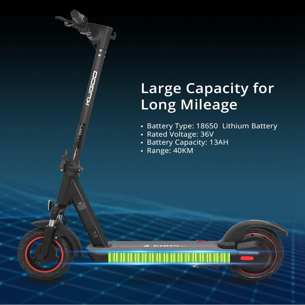 KUGOO G1 Folding Electric Scooter 10" Tire 500W Motor Max Speed 40km/h Max 40km Range 13Ah Battery BMS LCD Display Front Drum Brake  Rear E-Brake LED Light Support NFC Card Built-in 4-Digit Combination Chain Lock - Black