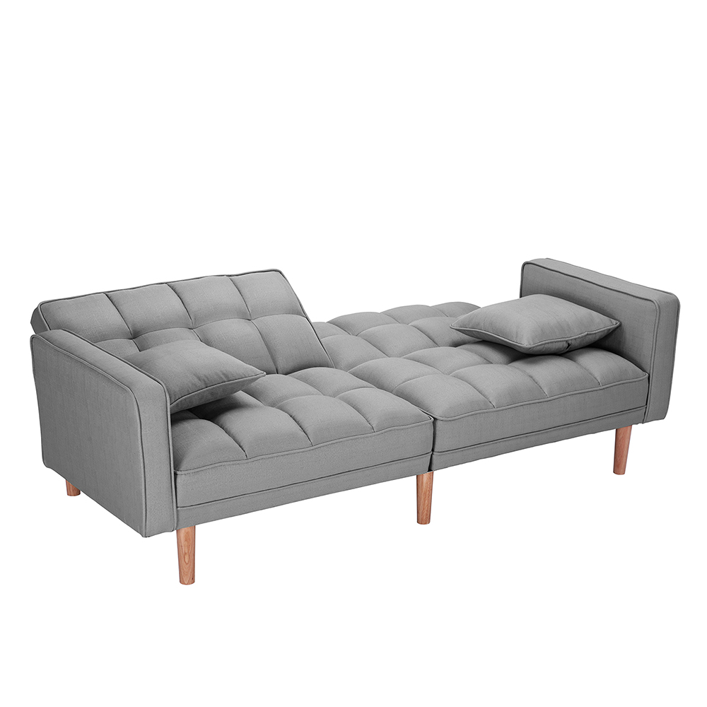 Sofácama estofado de linho de 2 lugares, com encosto ajustável cinza claro