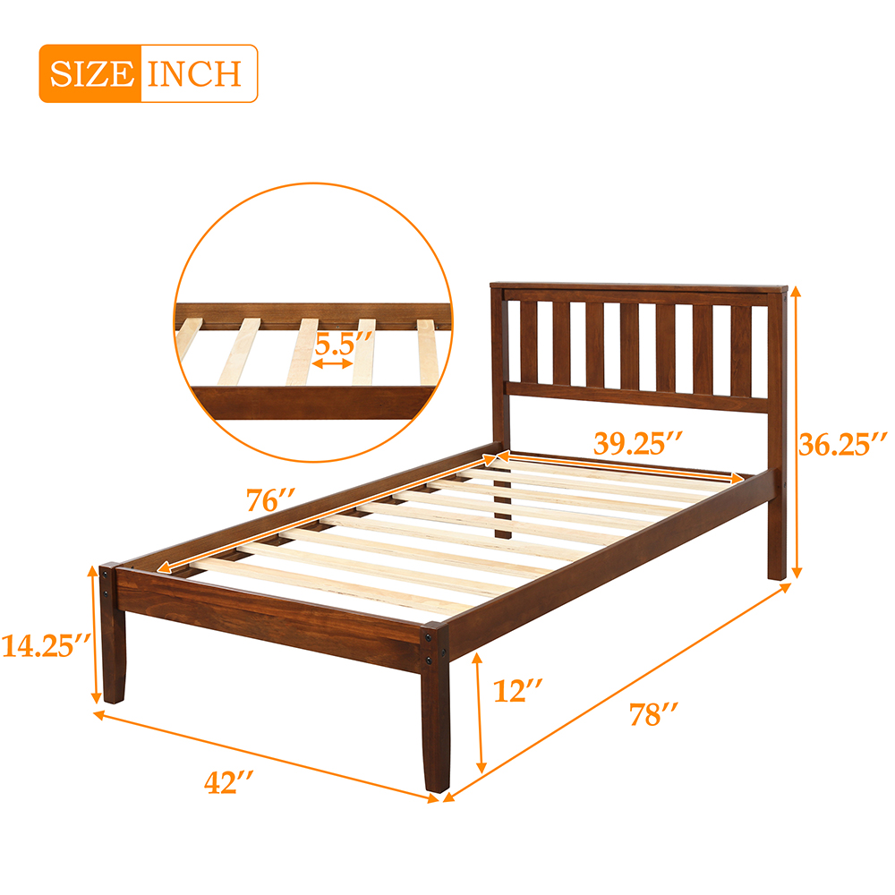 Twin Size Wooden Platform Bed Frame with Headboard Walnut | United States