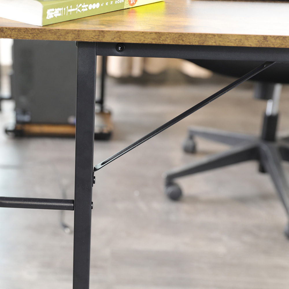 Home Office L-Shaped Computer Desk with Wooden Tabletop and Metal Frame - Brown