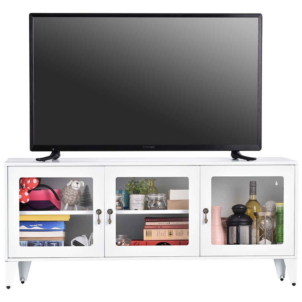 47" Metal TV Stand with 3 Doors and Storage Shelves, Suitable for Placing TVs up to 55", for Living Room, Entertainment Center - White