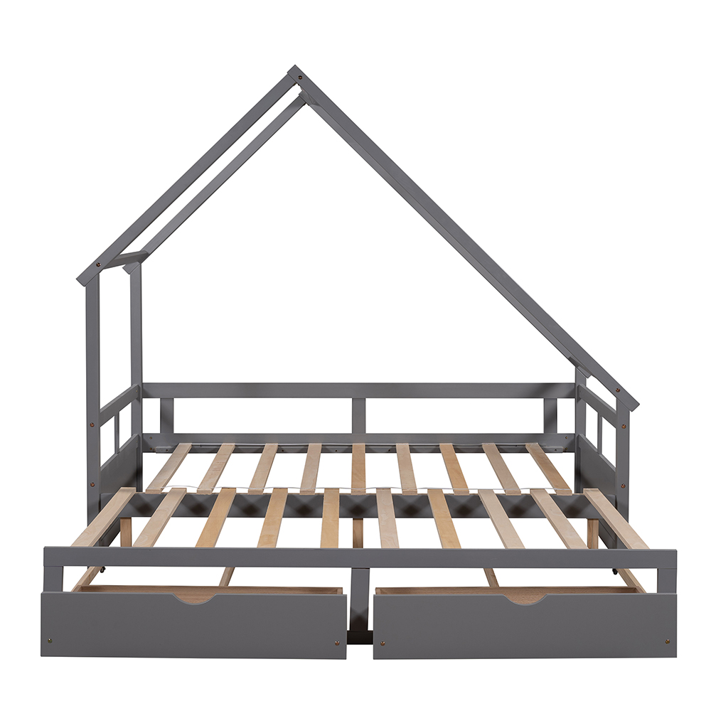 Twin Size Wooden Extending Daybed With 2 Storage Drawers, Space-saving Design, No Box Spring Needed - Gray 6 Twin Size Wooden Extending Daybed with 2 Storage Drawers, Space-saving Design, No Box Spring Needed - Gray