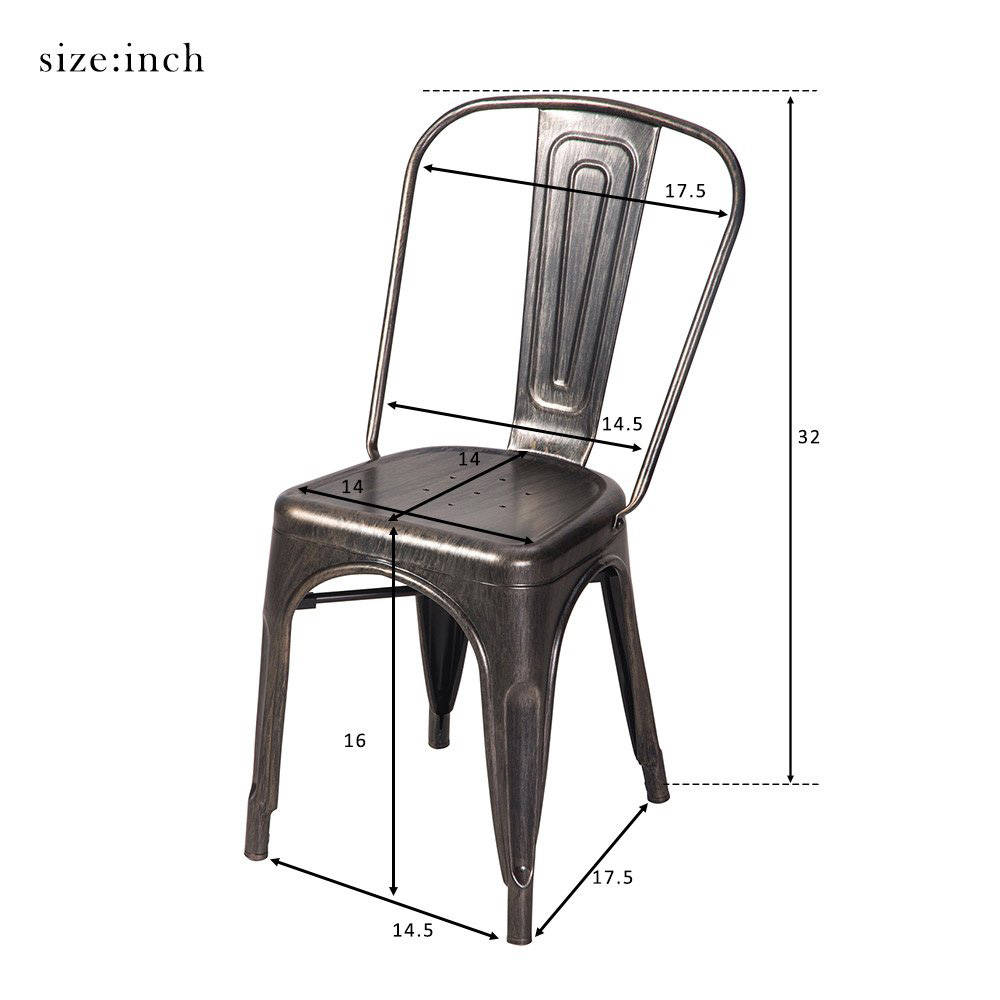 TREXM High Back Metal Stackable Vintage Metal Dining Chair Set of 2, for Restaurant, Cafe, Tavern, Office, Living Room - Black