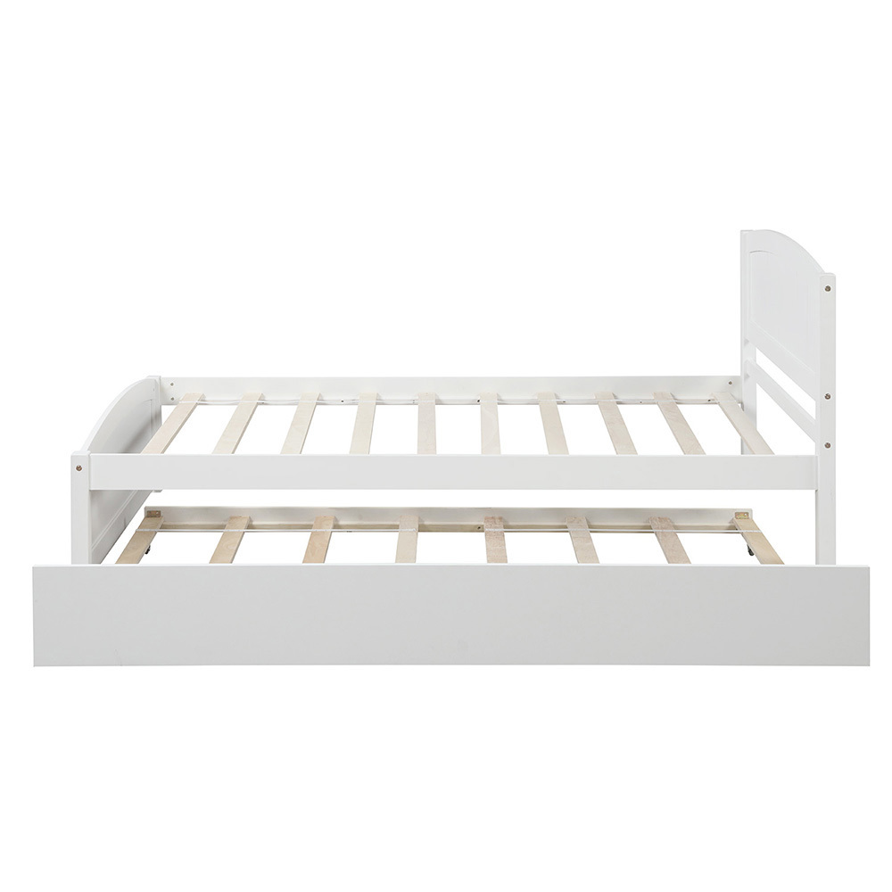 Twin-Size Platform Bed Frame with Trundle Bed, Headboard, and Wooden Slats Support, No Box Spring Needed (Only Frame) - White
