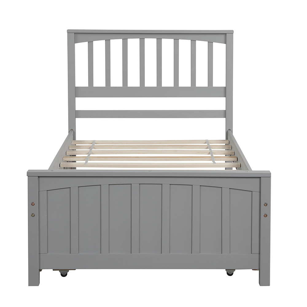 Twin-Size Platform Bed Frame with Trundle Bed, Headboard and Wooden Slats Support, No Box Spring Needed (Only Frame) - Gray