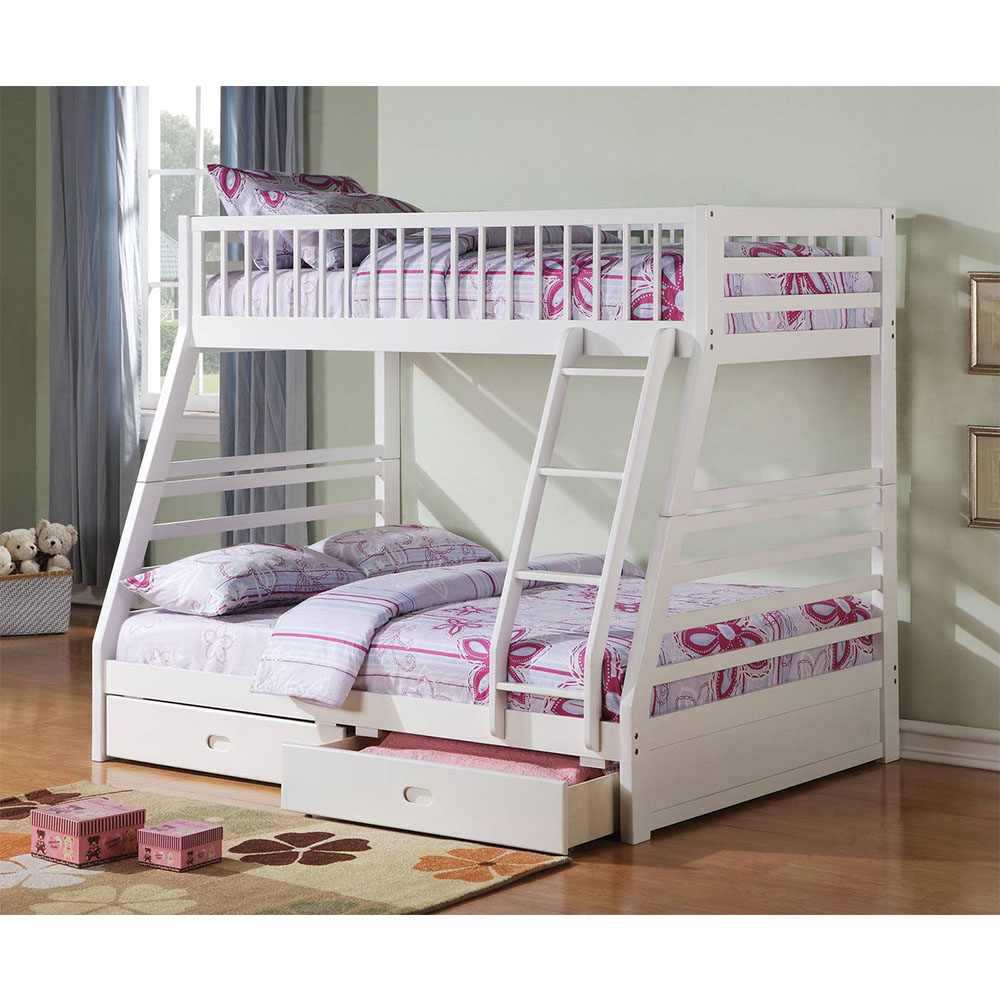 ACME Jason Twin-Over-Full Size Bunk Bed Frame with 2 Storage Drawers, and Wooden Slats Support, No Spring Box Required (Frame Only) - White