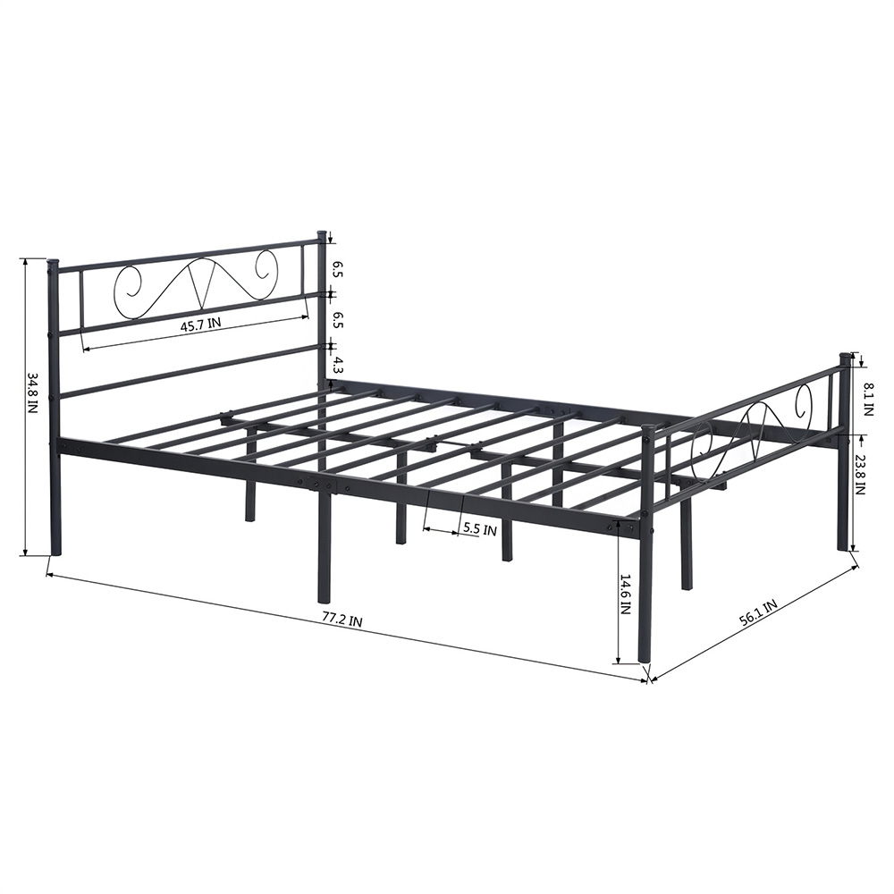 Full-Size Nordic Style Metal Platform Bed Frame with Headboard and Metal Slats Support, No Box Spring Needed (Only Frame) - Black