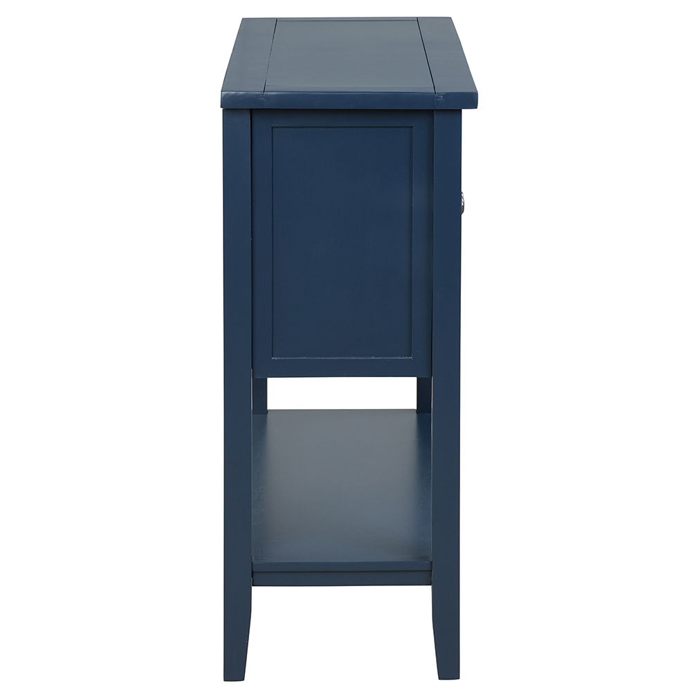U-STYLE 36" Modern Style Wooden Console Table with 2 Storage Drawers, 1 Cabinet and Bottom Shelf, for Entrance, Hallway, Dining Room, Kitchen - Navy