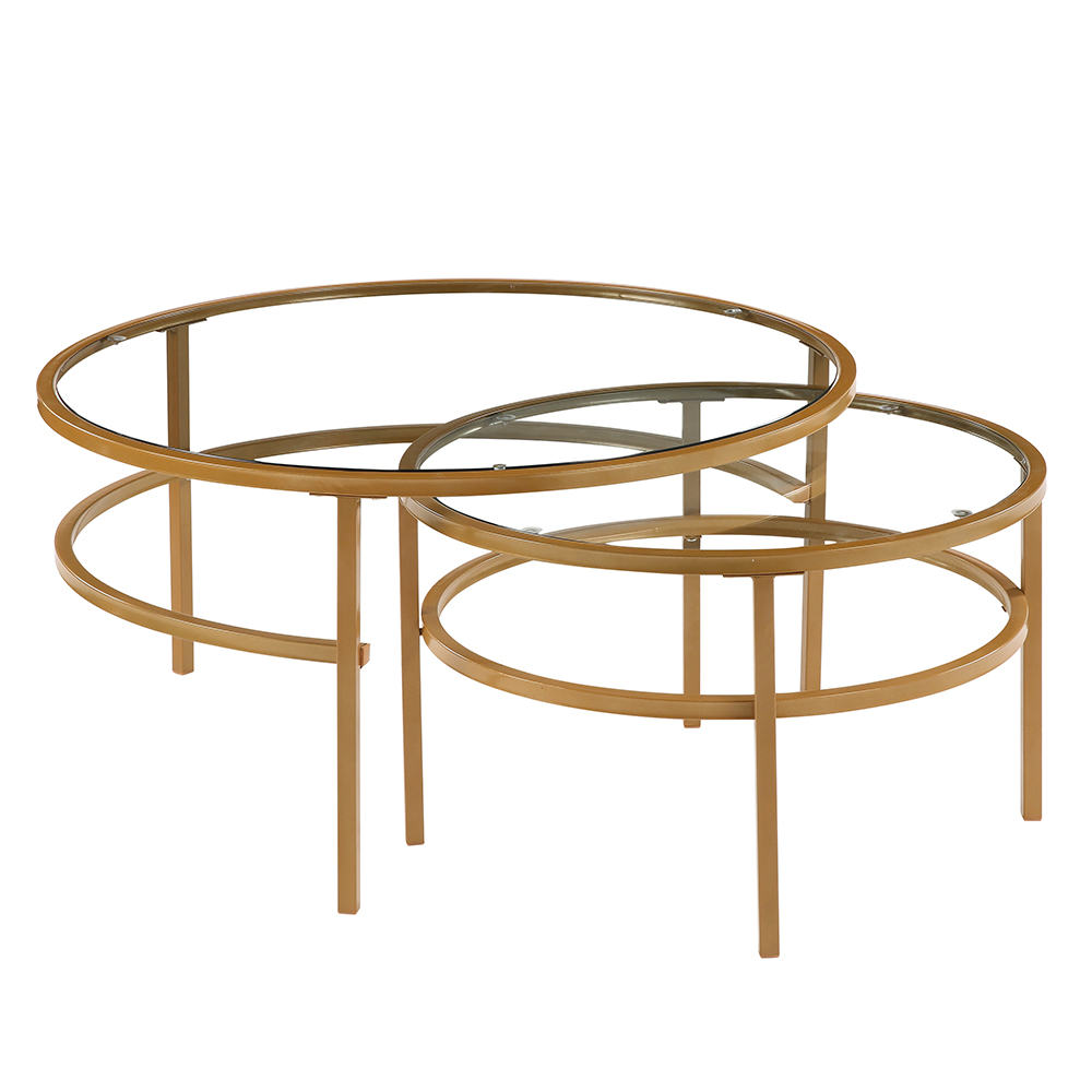 New USTYLE Glass Round Coffee Table Set of 2, with Metal Frame, for