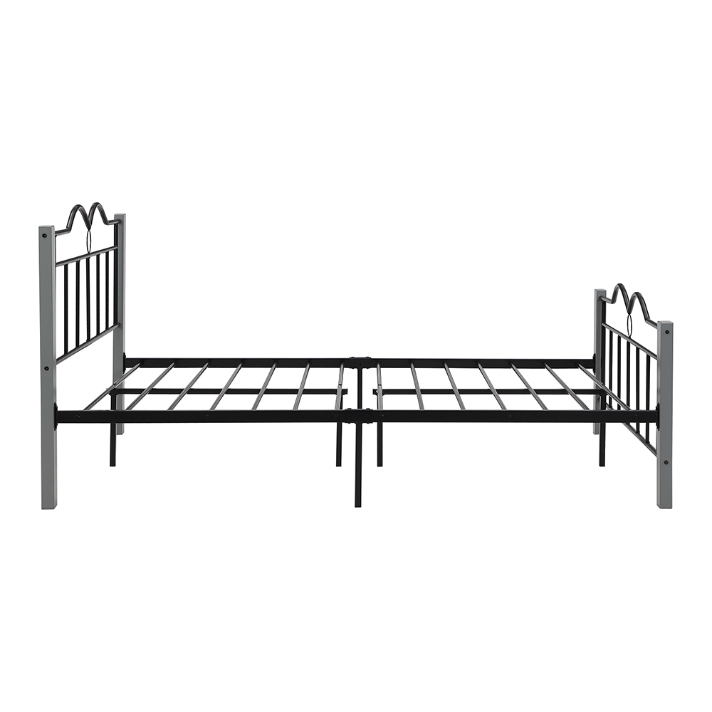Full-Size Metal Platform Bed Frame with Wooden Feet, and Steel Slats Support, No Box Spring Needed (Only Frame) - Gray