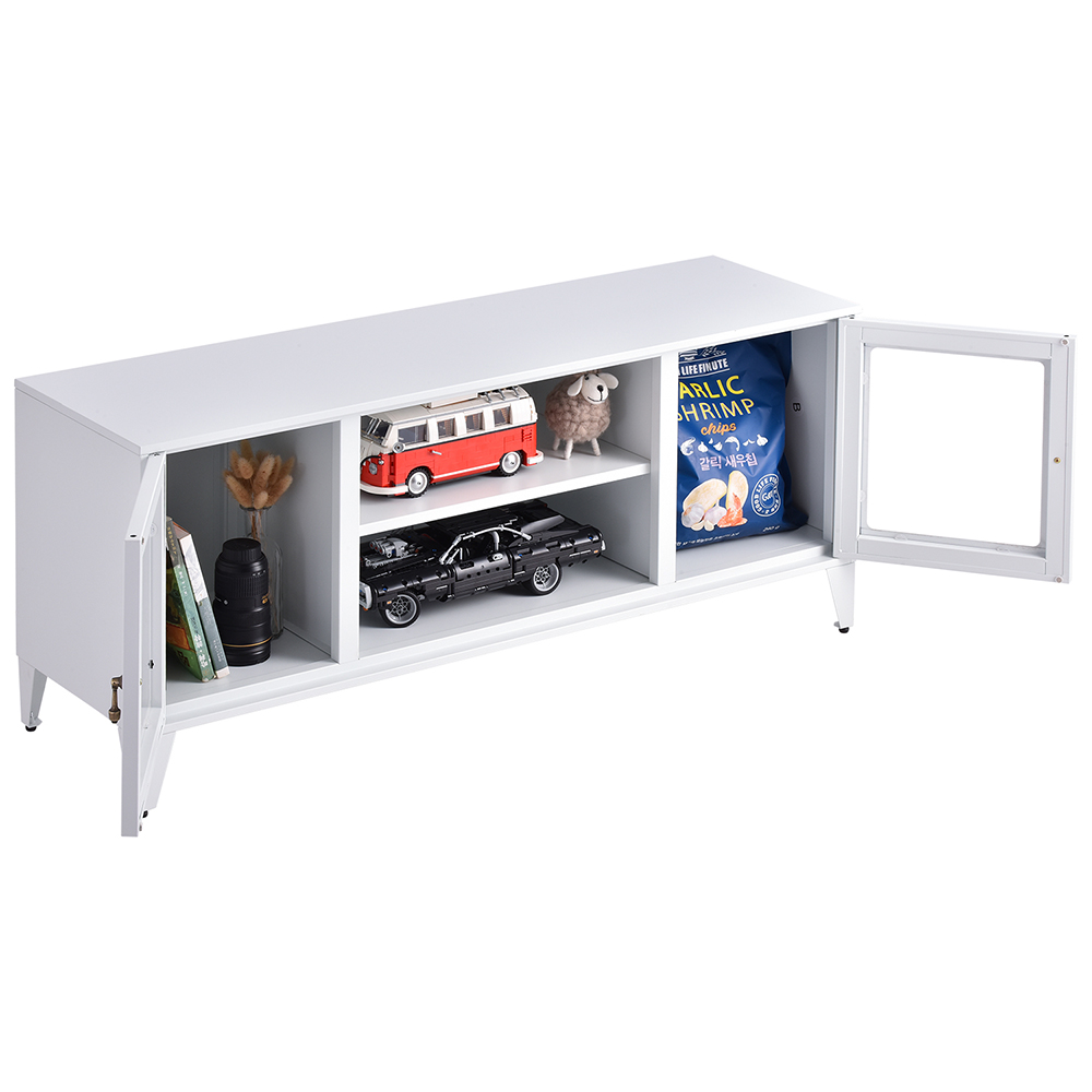 47" Metal TV Stand with 2 Doors and Storage Shelves, Suitable for Placing TVs up to 55", for Living Room, Entertainment Center - White