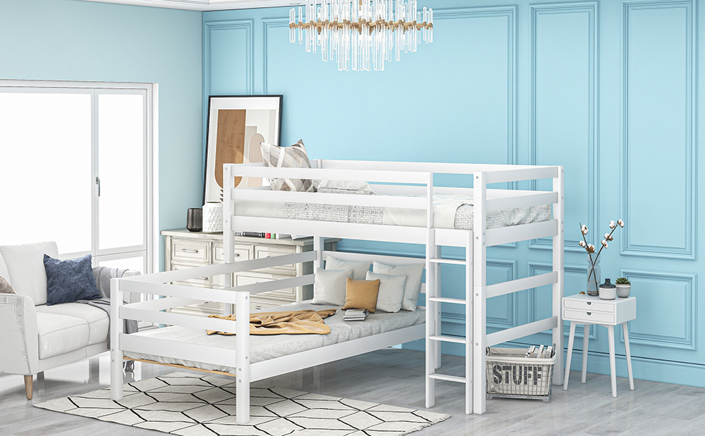 Twin-Over-Twin Size Splittable Bunk Bed Frame with Ladder, and Wooden Slats Support, No Spring Box Required (Frame Only) - White
