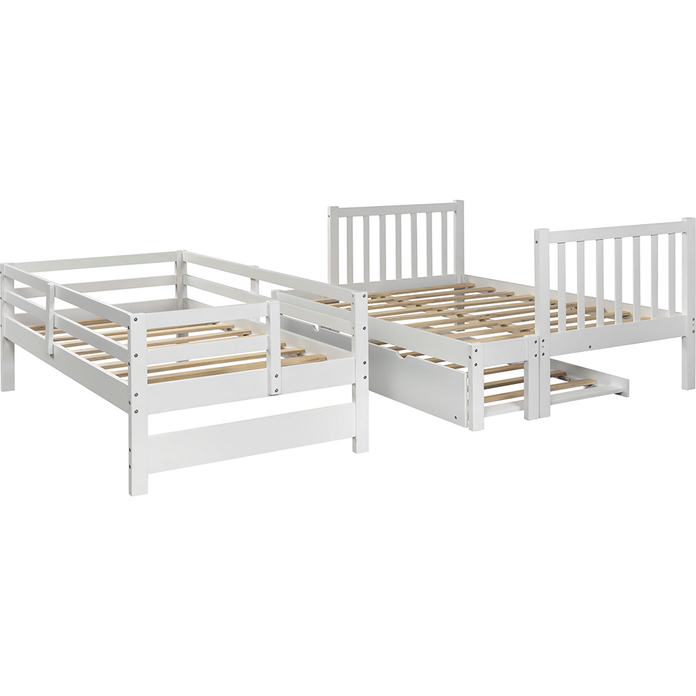 Full-Over-Twin/Full Size Bunk Bed Frame with Trundle Bed, Storage Stairs, and Wooden Slats Support, No Spring Box Required (Frame Only) - White