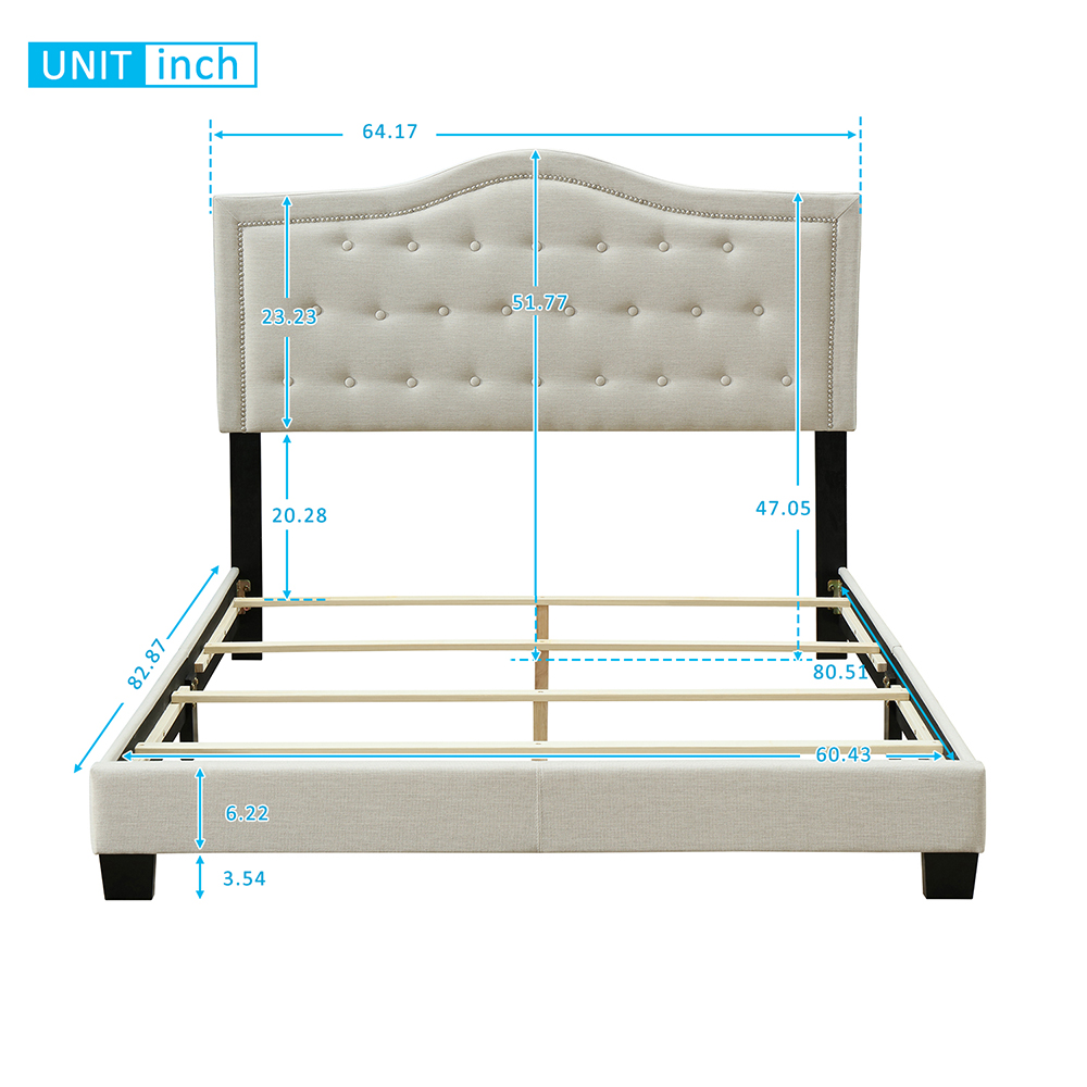 Queen-Size Upholstered Platform Bed Frame with Tufted Headboard and Wooden  Slats Support, Box Spring Needed (Only Frame) - Beige