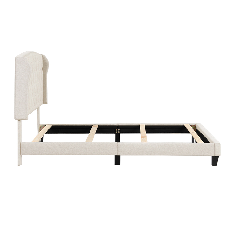 Queen-Size Upholstered Platform Bed Frame with Headboard and Wooden Slats Support, No Box Spring Needed (Only Frame) - Beige