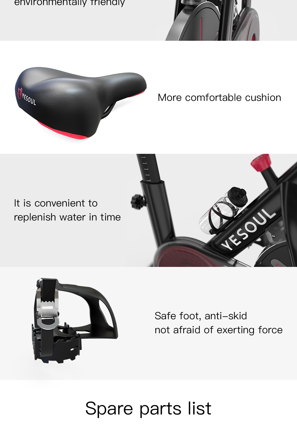 Yesoul S3 Entraînement par courroie Spinning Bike Cyclisme Exercice Fitness Bike Hauteur réglable pour l'application d'entraînement en intérieur Support Ios Android - Noir